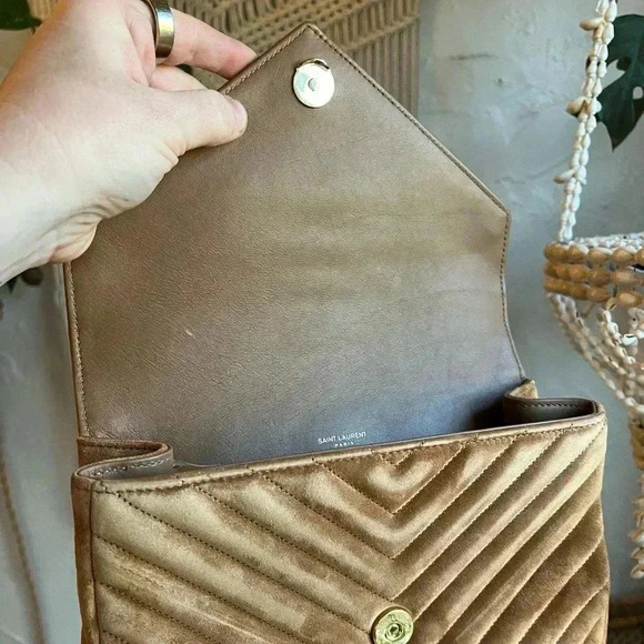 YSL Saint Laurent College Chain Bag Quilted Suede Designer Handbag Crossbody - Picture 10 of 16